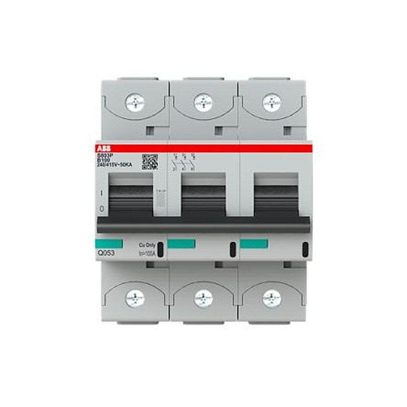 ABB High Performance S800S Miniature Circuit Breaker, 3-Pole, 100A, Type B, 690V ac AC, 250 V DC, 50 kA Breaking