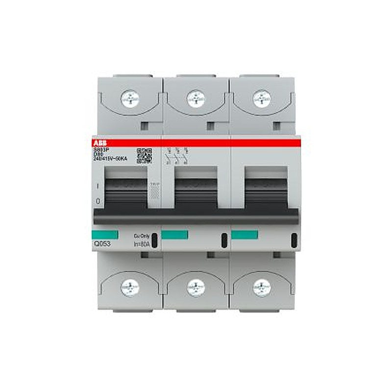 ABB High Performance S800N Miniature Circuit Breaker, 3-Pole, 80A, Type D, 690V ac AC, 375 V dc DC, 36 kA Breaking