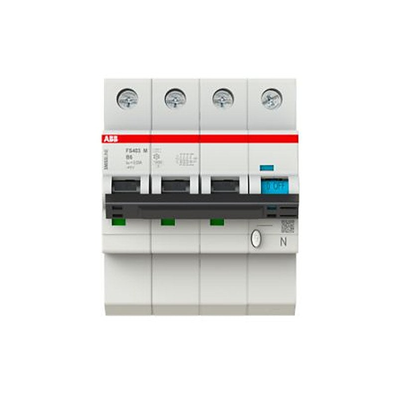 ABB FS403 M-B6/0.03 Series Residual Current Circuit Breaker, 6A, 4-Pole, 30 mA, Type B, 10 kA 415V ac