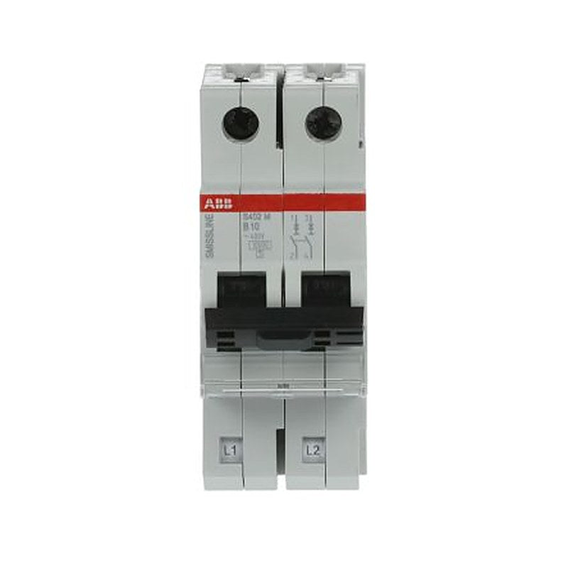 ABB S402M Miniature Circuit Breaker, 2-Pole, 10A, Type B, 12V ac AC, 10 kA Breaking Capacity