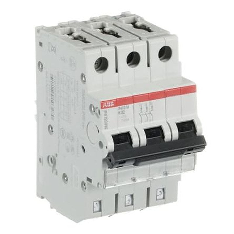 ABB S403M S403M Miniature Circuit Breaker, 3-Pole, 32A, Type K, 440V ac AC, 12 V dc DC, 15 kA Breaking Capacity