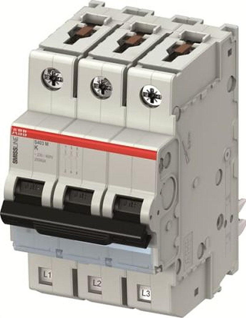 ABB S403M Miniature Circuit Breaker, 3-Pole, 50A, Type K, 440V ac AC, 12 V dc DC, 15 kA Breaking Capacity