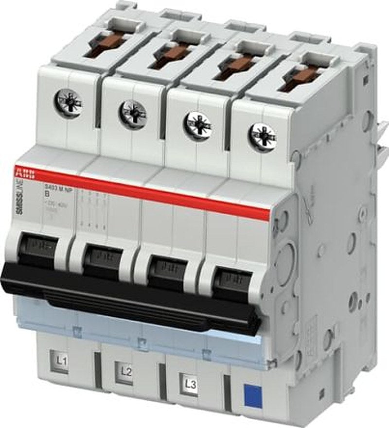 ABB S403M Miniature Circuit Breaker, 4-Pole, 6A, Type B, 12V ac AC, 400 V dc DC, 10 kA Breaking Capacity