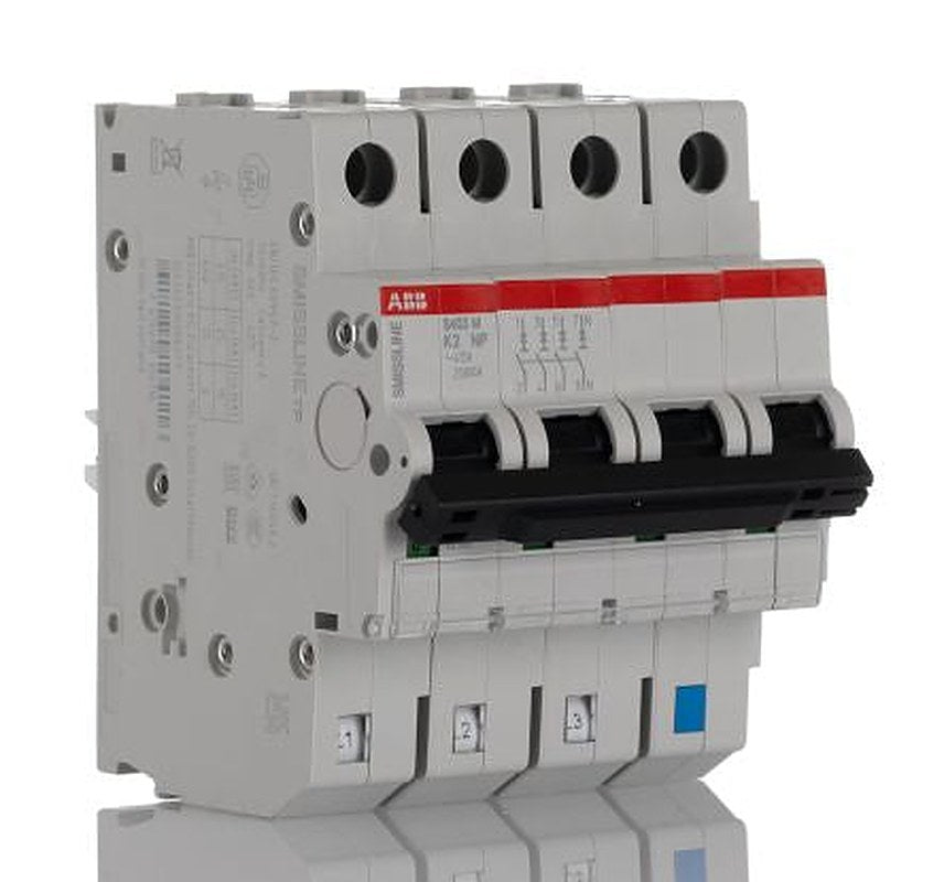 ABB SMISSLINE TP S403M-K2NP Miniature Circuit Breaker, 4-Pole, 2A, Type K, 415V ac AC, 12 V dc DC, 10 kA Breaking