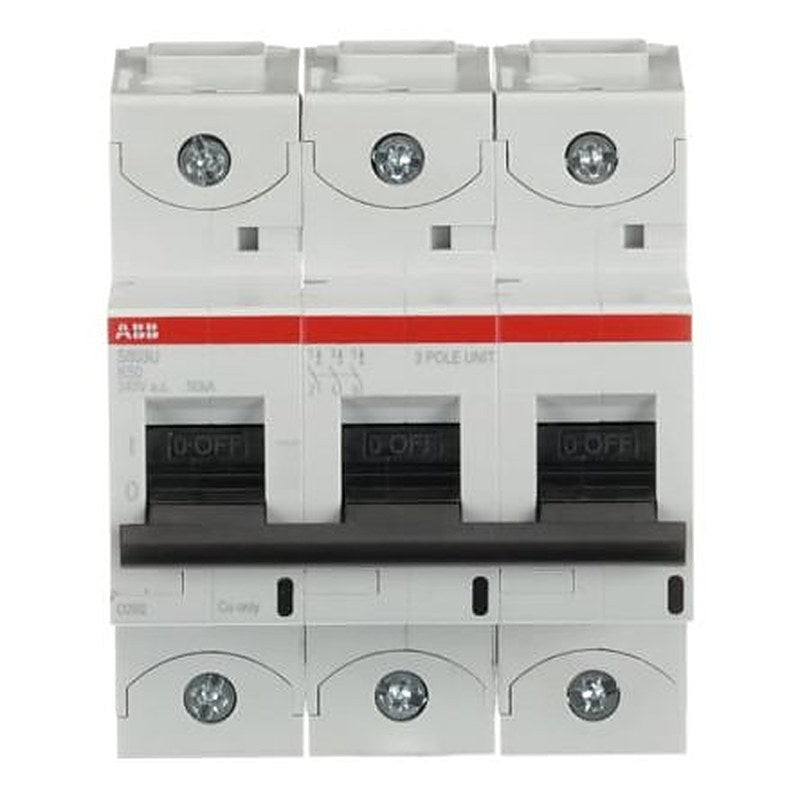 ABB S800U Miniature Circuit Breaker, 3-Pole, 50A, Type K, 240V ac AC, 50 kA Breaking Capacity