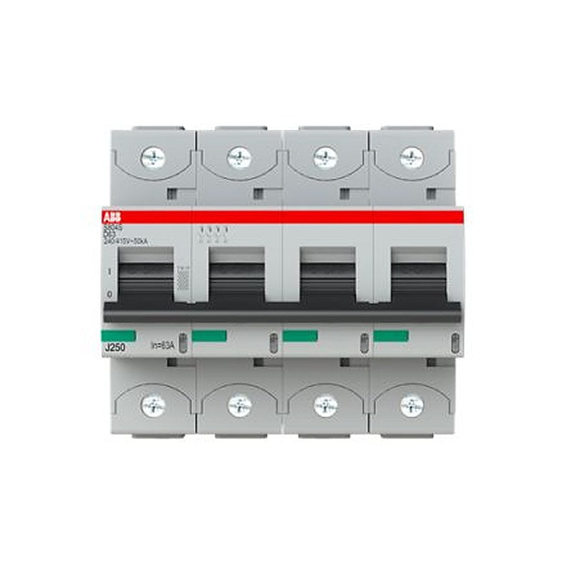 ABB S800S Miniature Circuit Breaker, 4-Pole, 63A, Type D, 240V ac AC, 50 kA Breaking Capacity