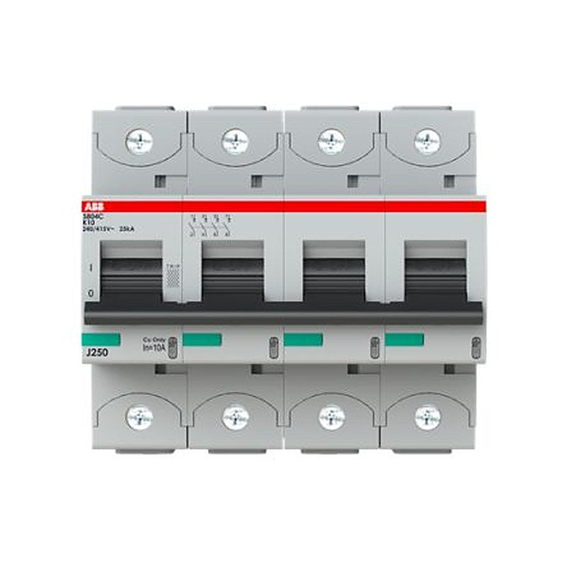 ABB S804C Miniature Circuit Breaker, 4-Pole, 10A, Type K, 415V ac AC, 440 V dc DC, 25 kA Breaking Capacity