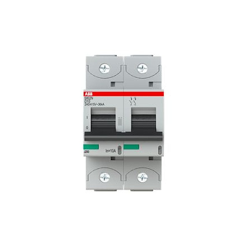 ABB S802N Miniature Circuit Breaker, 2-Pole, 10A, Type D, 690V ac AC, 36 kA Breaking Capacity