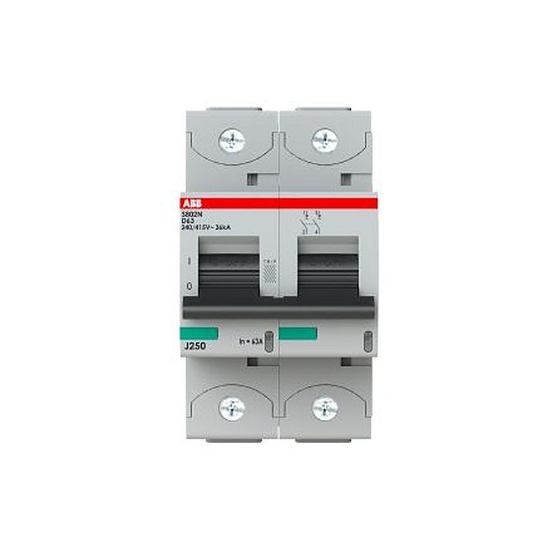 ABB High Performance S800N Miniature Circuit Breaker, 2-Pole, 63A, Type D, 690V ac AC, 250 V dc DC, 36 kA Breaking