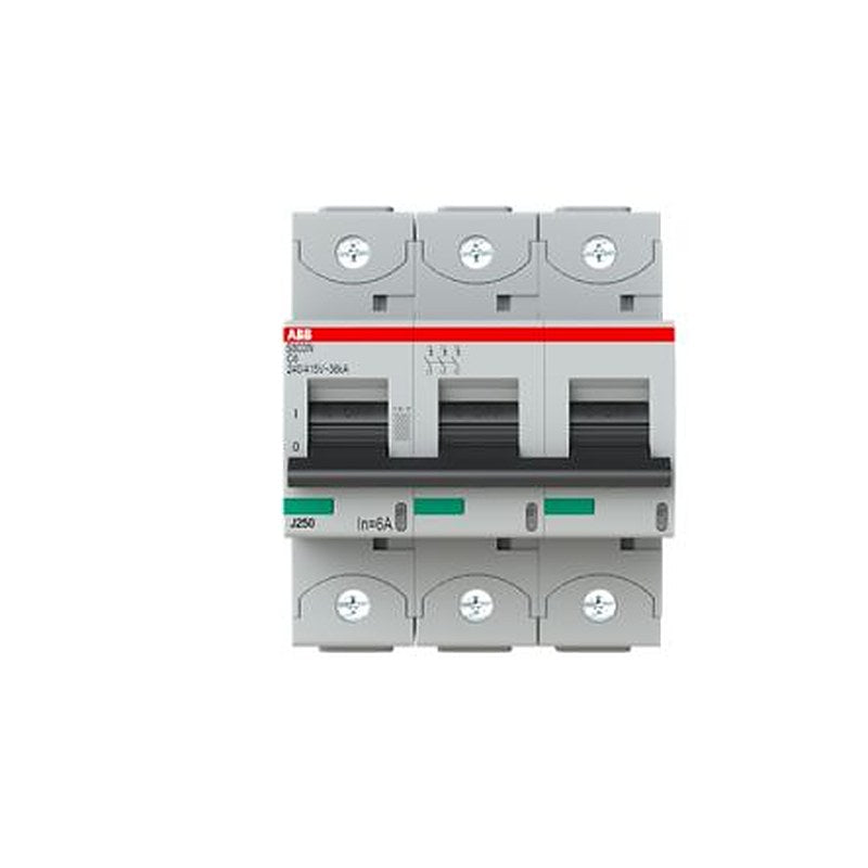 ABB S803 S803N Miniature Circuit Breaker, 3-Pole, 6A, Type C, 690V ac AC, 36 kA Breaking Capacity