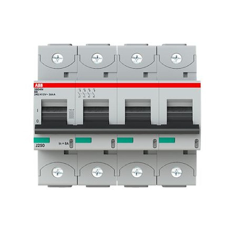 ABB S804 S804N Miniature Circuit Breaker, 4-Pole, 8A, Type B, 690V ac AC, 36 kA Breaking Capacity
