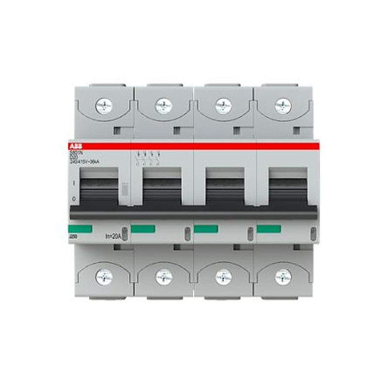 ABB S804N Miniature Circuit Breaker, 4-Pole, 20A, Type D, 690V ac AC, 36 kA Breaking Capacity