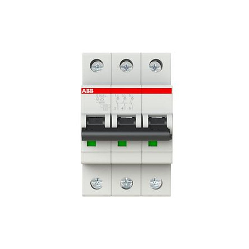 ABB S203L Miniature Circuit Breaker, 3-Pole, 25A, Type C, 400V ac AC, 6 kA Breaking Capacity