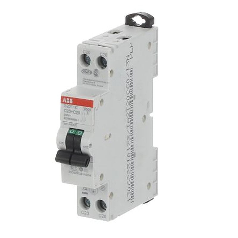 ABB S200C S200C Miniature Circuit Breaker, 2-Pole, 20A, Type C, 240V ac AC, 6 kA Breaking Capacity