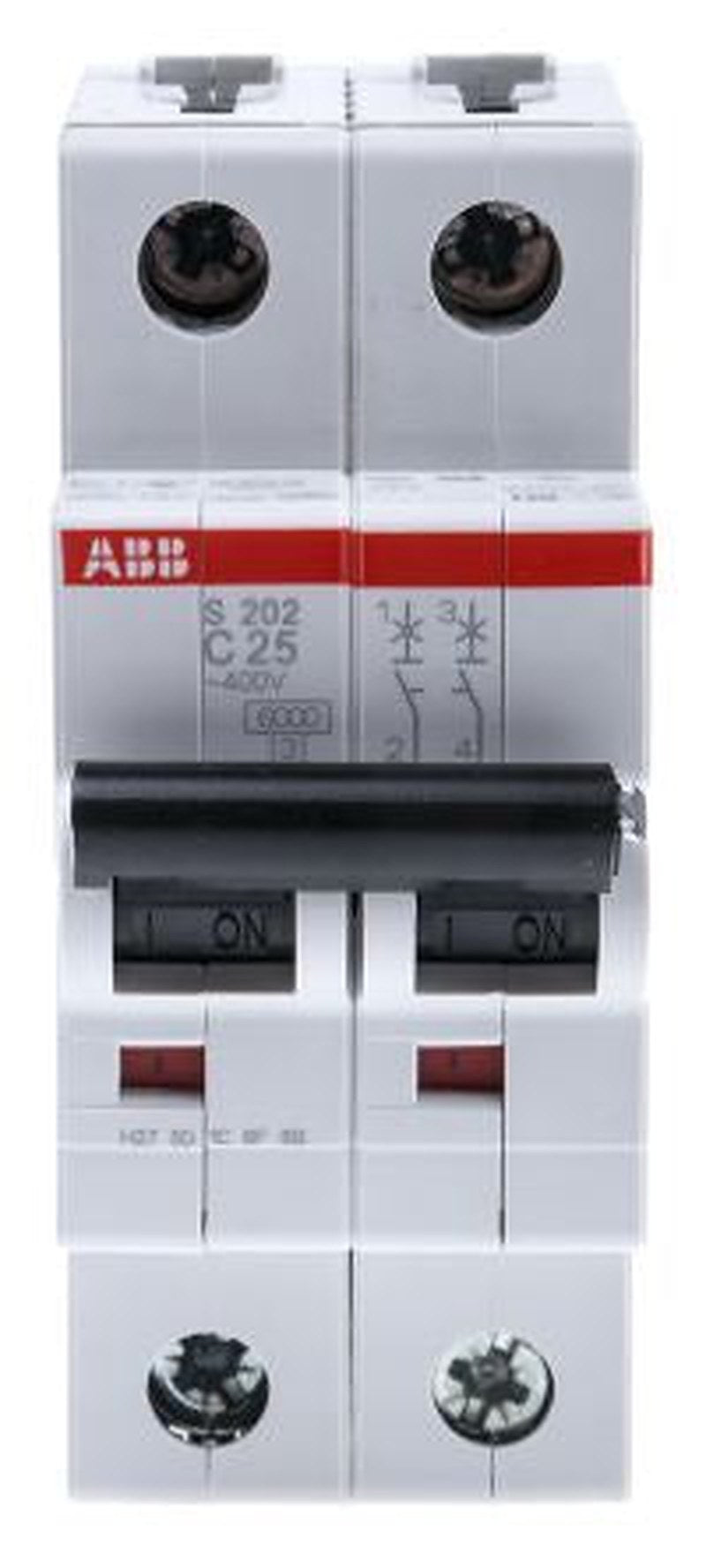 ABB System Pro M Compact S200 Miniature Circuit Breaker, 2-Pole, 25A, Type C, 400V ac AC, 125 V dc DC, 6 kA Breaking