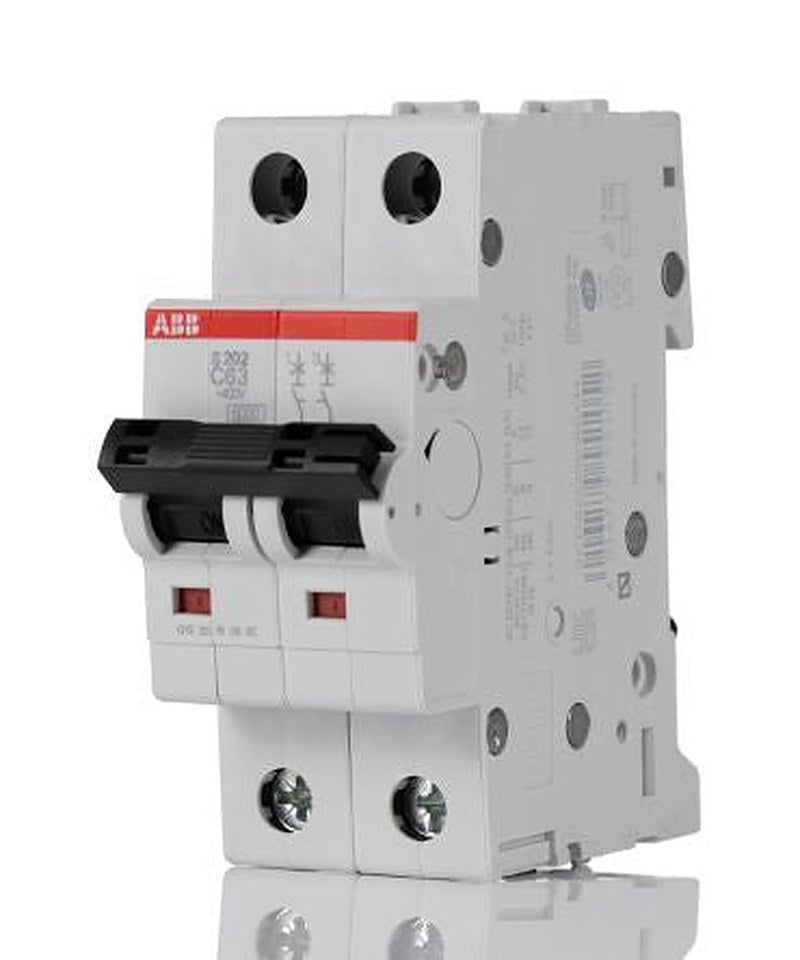 ABB System Pro M Compact S200 Miniature Circuit Breaker, 2-Pole, 63A, Type C, 440V ac AC, 125 V dc DC, 6 kA Breaking