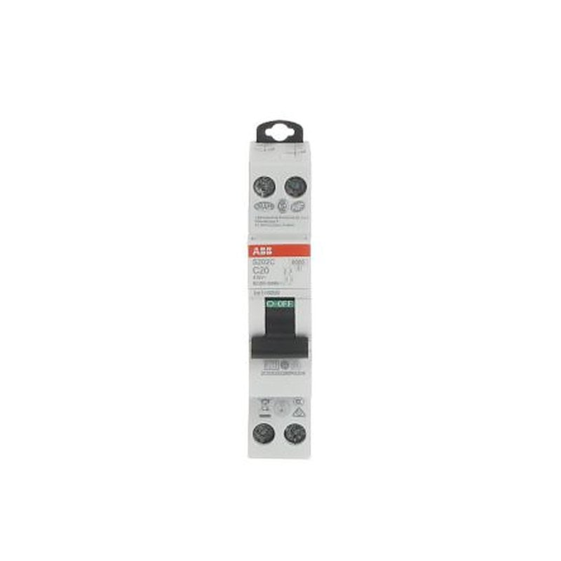 ABB S200C S200C Miniature Circuit Breaker, 2-Pole, 20A, Type C, 415V ac AC, 6 kA Breaking Capacity