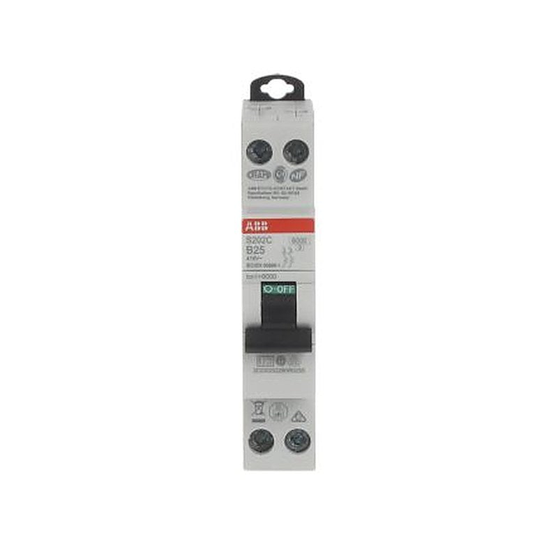 ABB S200C S200C Miniature Circuit Breaker, 2-Pole, 25A, Type C, 415V ac AC, 6 kA Breaking Capacity
