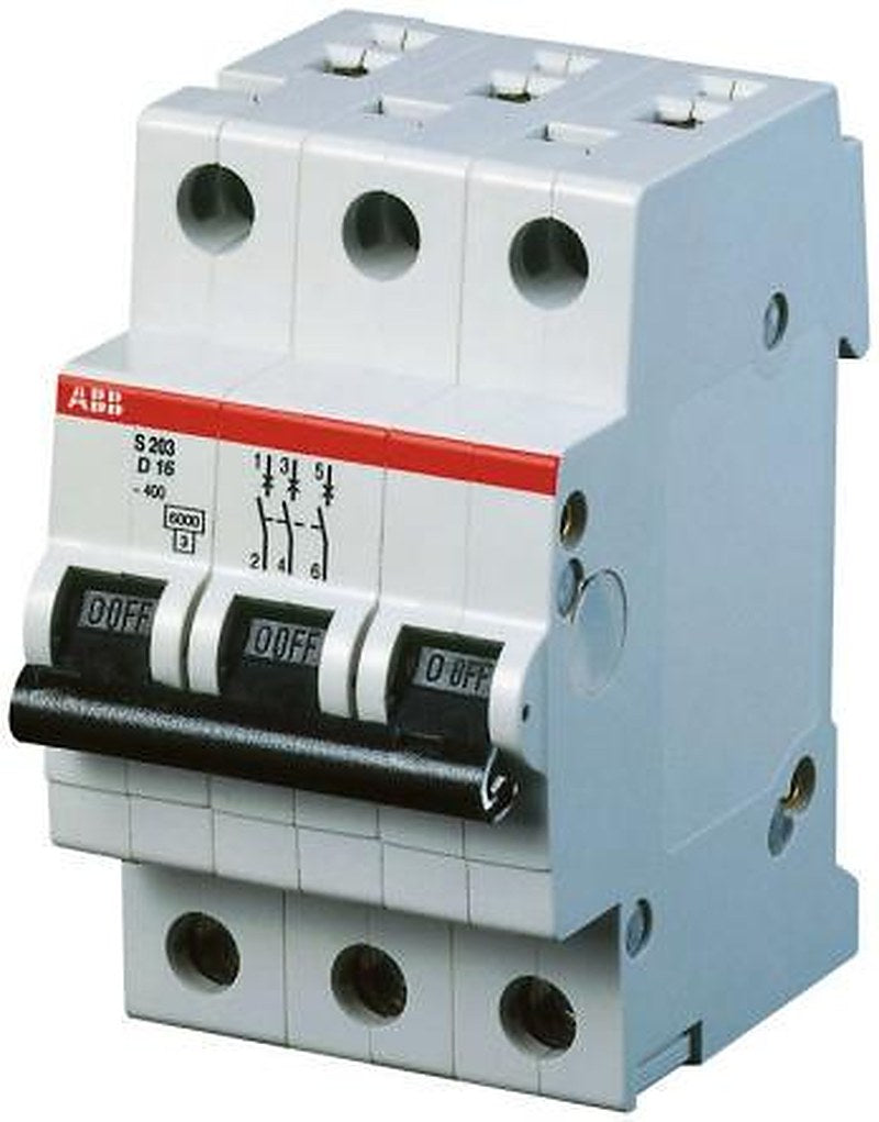 ABB System Pro M Compact S200 Miniature Circuit Breaker, 3-Pole, 6A, Type D, 440V ac AC, 110 V dc DC, 6 kA Breaking