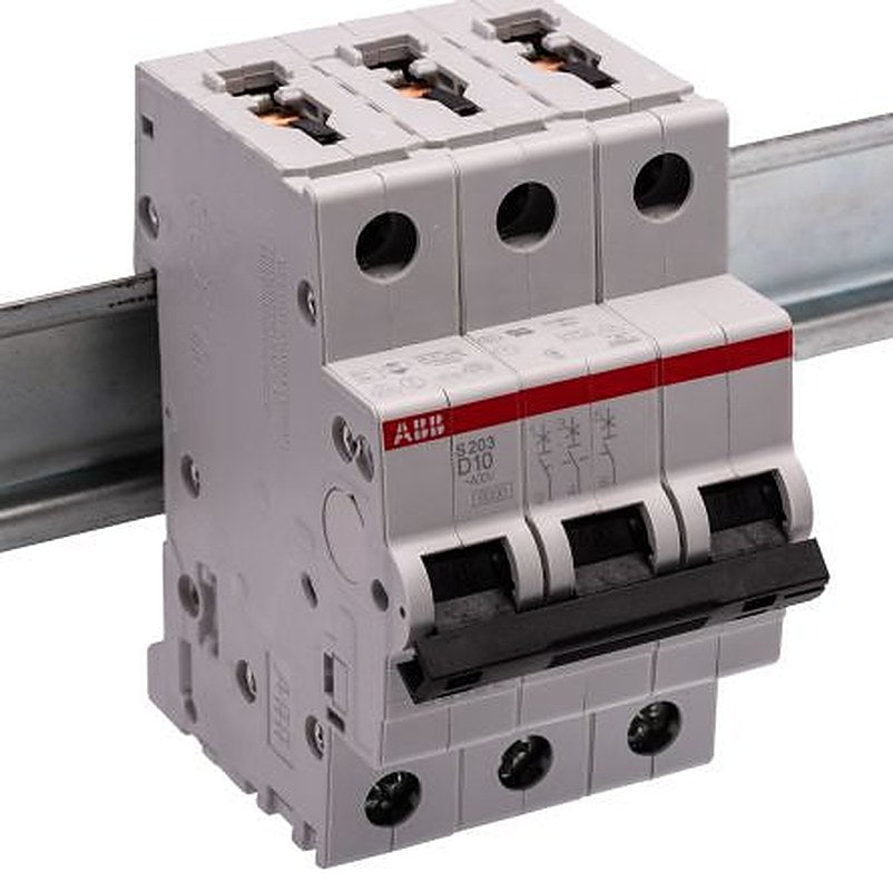 ABB System Pro M Compact S200 Miniature Circuit Breaker, 3-Pole, 10A, Type D, 440V ac AC, 12 V dc DC, 6 kA Breaking