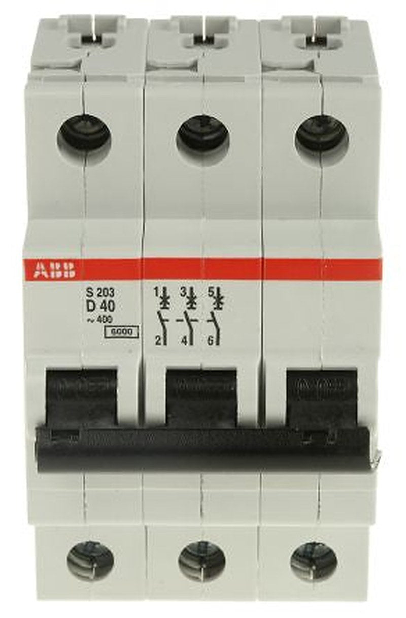 ABB System Pro M Compact S200 Miniature Circuit Breaker, 3-Pole, 40A, Type D, 440V ac AC, 12 V dc DC, 6 kA Breaking