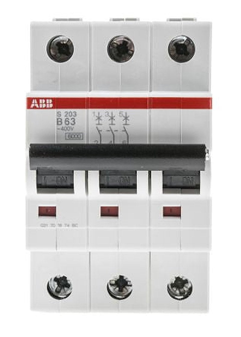 ABB System Pro M Compact S200 Miniature Circuit Breaker, 3-Pole, 63A, Type B, 400V ac AC, 6 kA Breaking Capacity