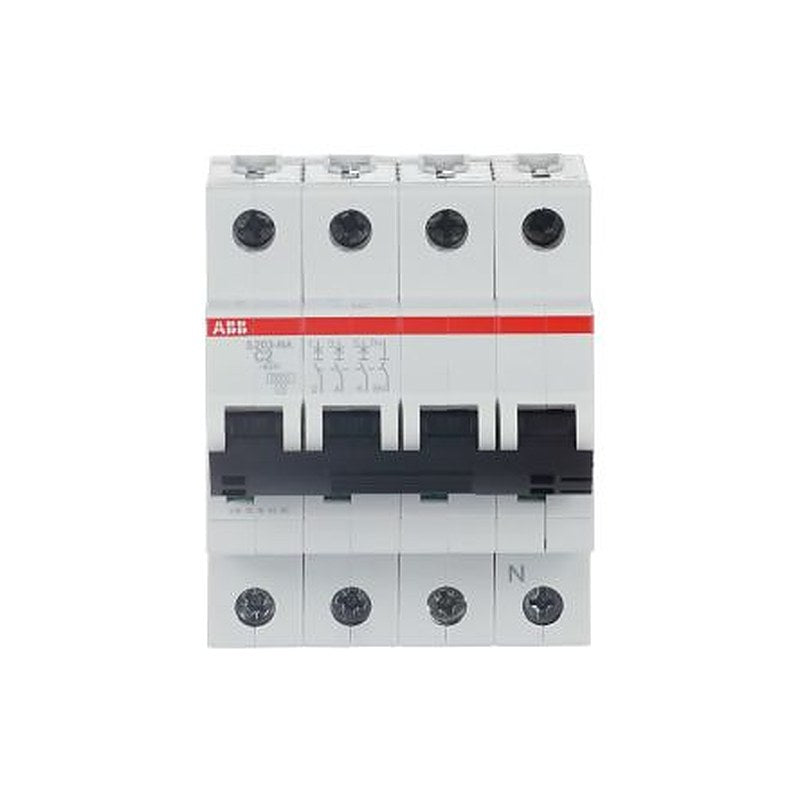 ABB System Pro M Compact S200 Miniature Circuit Breaker, 3+N-Pole, 2A, Type C, 400V ac AC, 12 V DC, 6 kA Breaking