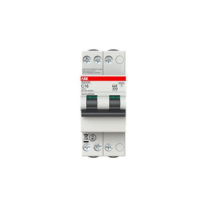 ABB S200C S200C Miniature Circuit Breaker, 3-Pole, 2A, Type C, 415V ac AC, 6 kA Breaking Capacity