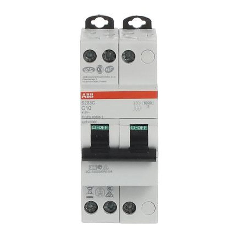 ABB S200C S200C Miniature Circuit Breaker, 3-Pole, 10A, Type C, 415V ac AC, 6 kA Breaking Capacity