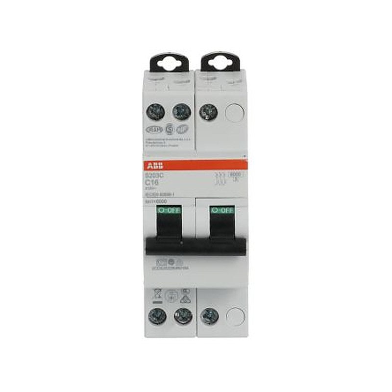 ABB S200C S200C Miniature Circuit Breaker, 3-Pole, 16A, Type C, 415V ac AC, 6 kA Breaking Capacity