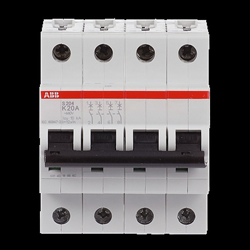 ABB System Pro M Compact S200 Miniature Circuit Breaker, 4-Pole, 20A, Type K, 400V ac AC, 6 kA Breaking Capacity