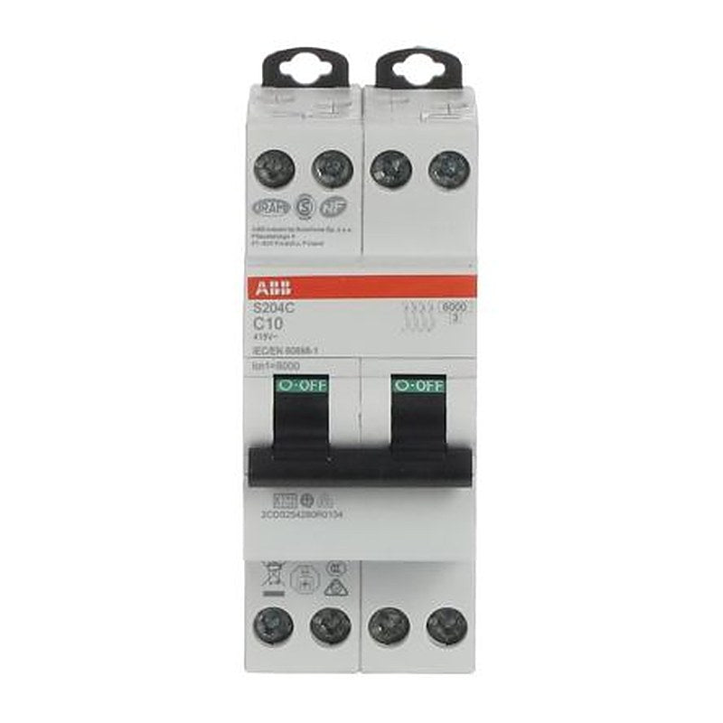 ABB S200C S200C Miniature Circuit Breaker, 4-Pole, 10A, Type C, 415V ac AC, 6 kA Breaking Capacity