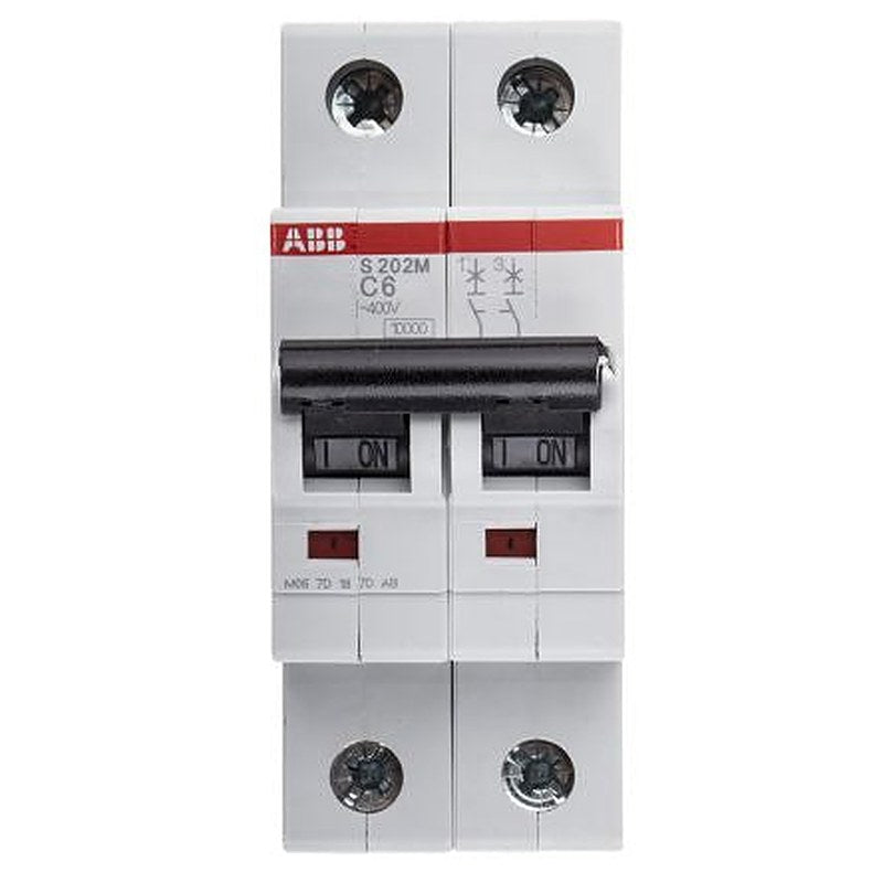 ABB System Pro M Compact S200M Miniature Circuit Breaker, 2-Pole, 6A, Type C, 440V ac AC, 125 V dc DC, 10 kA Breaking