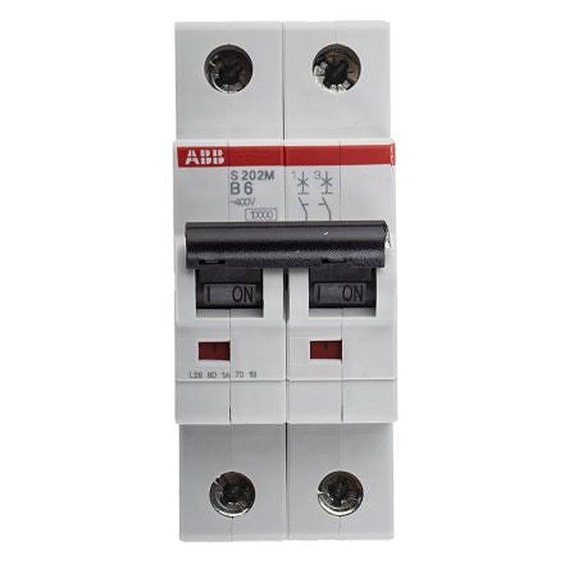 ABB System Pro M Compact S200M Miniature Circuit Breaker, 2-Pole, 6A, Type B, 440V ac AC, 125 V dc DC, 10 kA Breaking