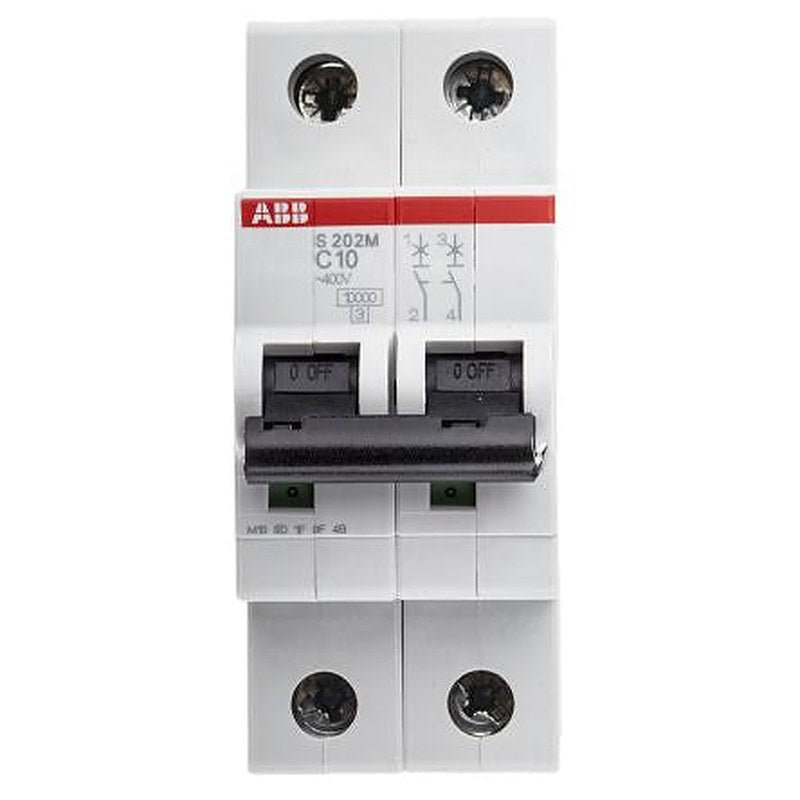 ABB System Pro M Compact S200M Miniature Circuit Breaker, 2-Pole, 10A, Type C, 440V ac AC, 125 V dc DC, 10 kA Breaking