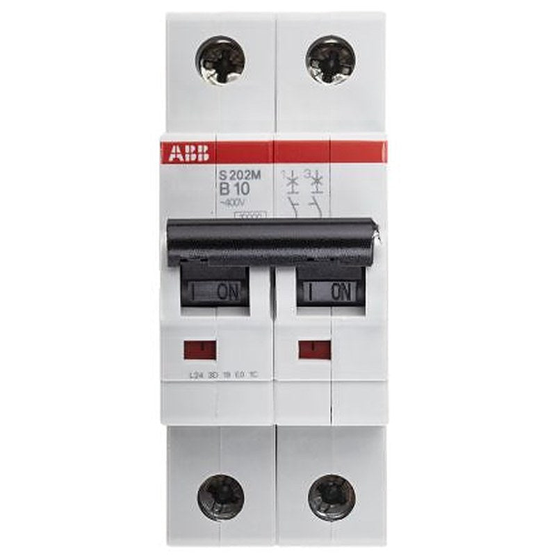ABB System Pro M Compact S200M Miniature Circuit Breaker, 2-Pole, 10A, Type B, 440V ac AC, 125 V dc DC, 10 kA Breaking