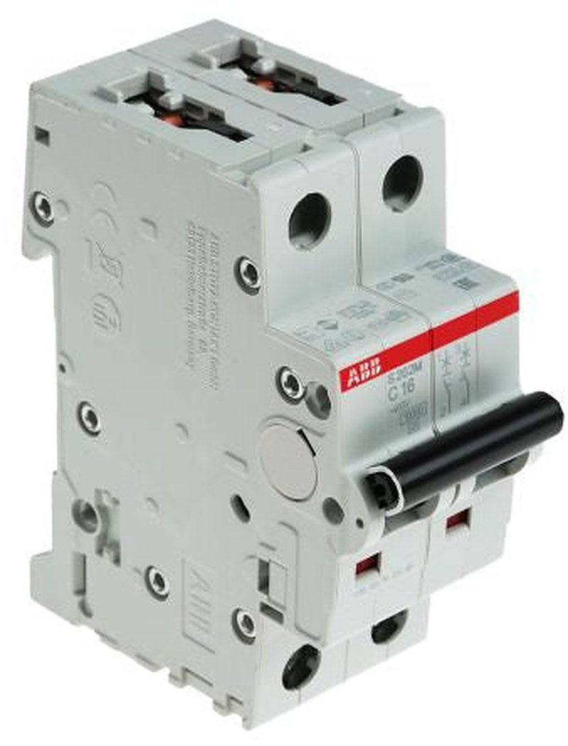 ABB System Pro M Compact S200M Miniature Circuit Breaker, 2-Pole, 16A, Type C, 440V ac AC, 125 V dc DC, 10 kA Breaking