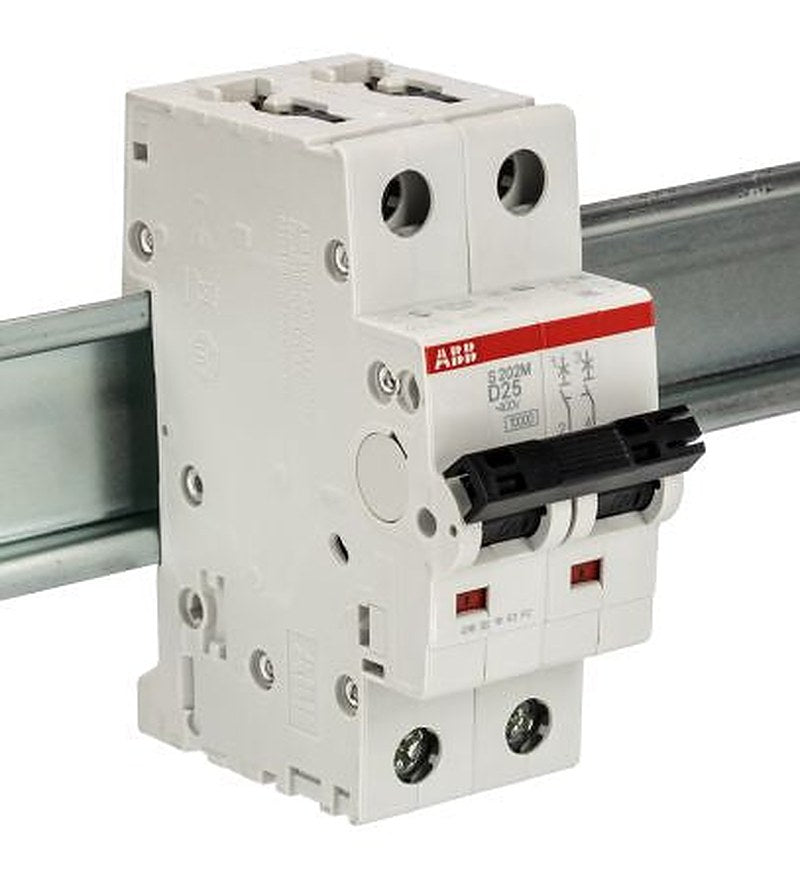 ABB System Pro M Compact S200M Miniature Circuit Breaker, 2-Pole, 25A, Type D, 440V ac AC, 125 V dc DC, 15 kA Breaking