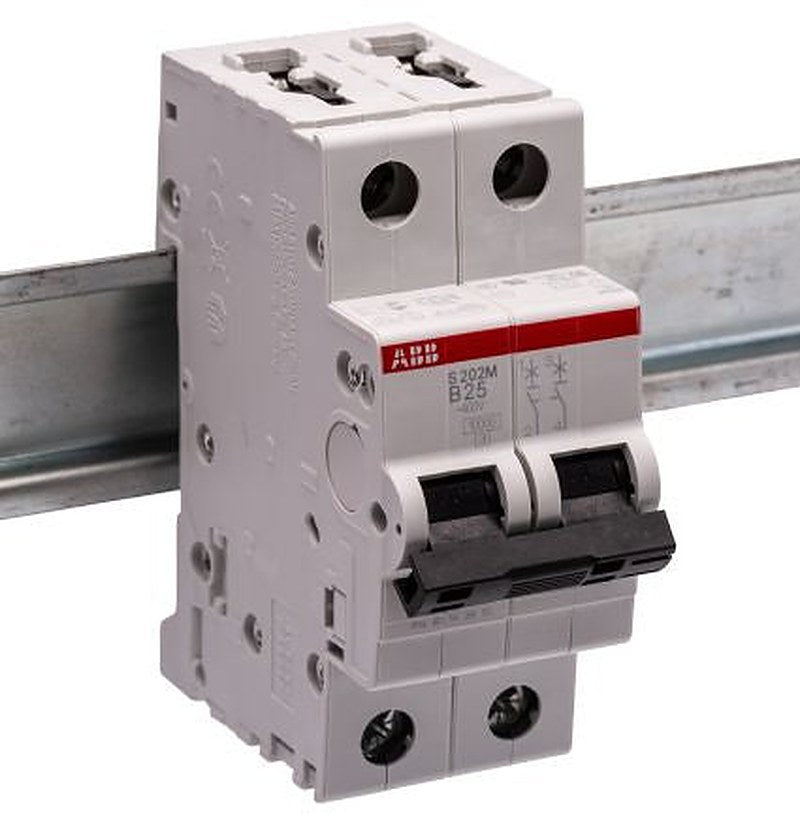 ABB System Pro M Compact S200M Miniature Circuit Breaker, 2-Pole, 25A, Type B, 440V ac AC, 125 V dc DC, 10 kA Breaking
