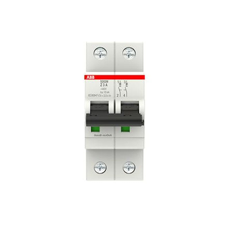 ABB System Pro M Compact S200M Miniature Circuit Breaker, 2-Pole, 3A, Type Z, 400V ac AC, 125 V dc DC, 15 kA Breaking