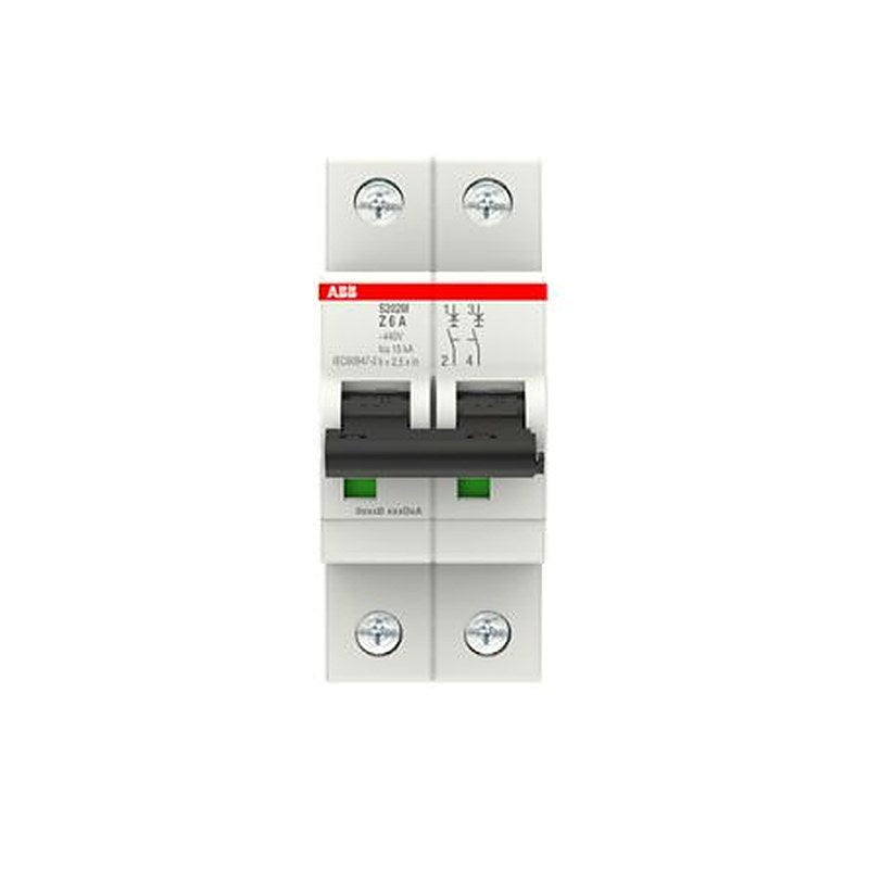 ABB System Pro M Compact S200M Miniature Circuit Breaker, 2-Pole, 6A, Type Z, 400V ac AC, 125 V dc DC, 15 kA Breaking