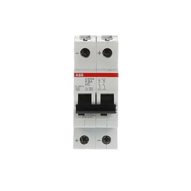 ABB System Pro M Compact S200 M UC Miniature Circuit Breaker, 2-Pole, 8A, Type K, 400V ac AC, 440 V dc DC, 10 kA