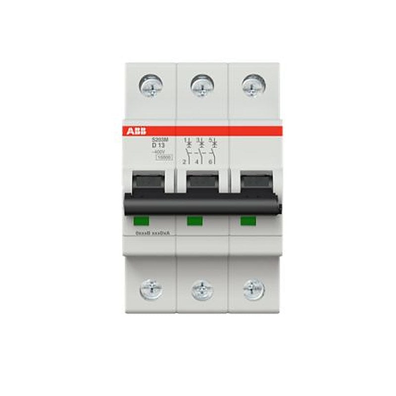 ABB System Pro M Compact S200M Miniature Circuit Breaker, 3-Pole, 13A, Type D, 400V ac AC, 125 V dc DC, 15 kA Breaking