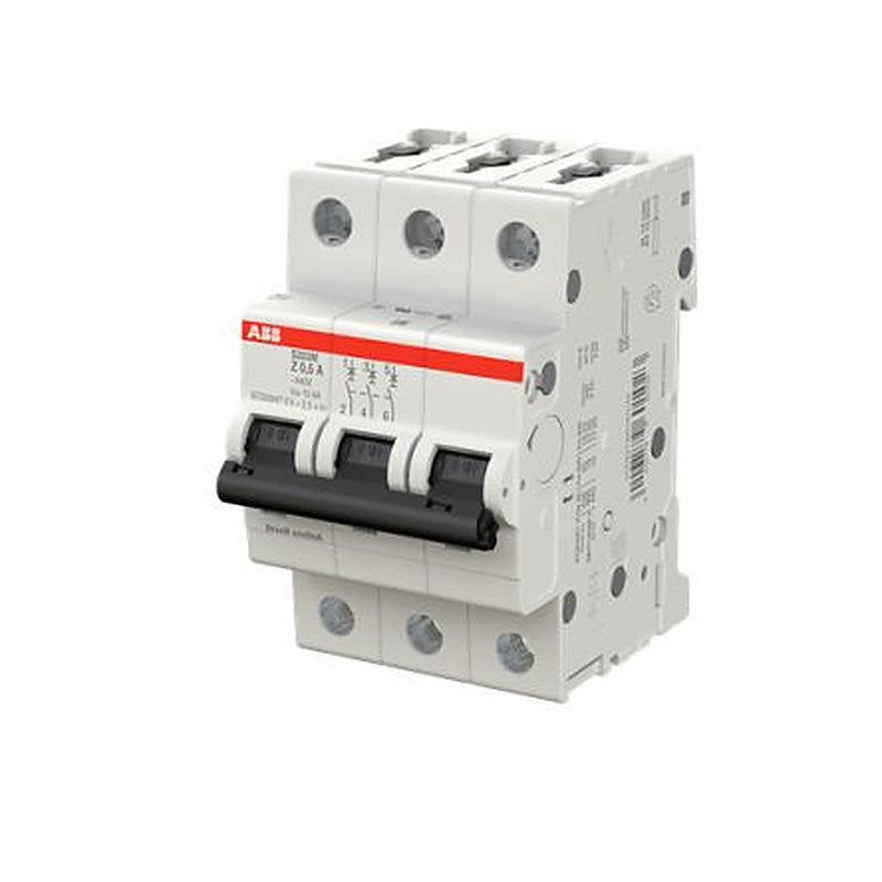 ABB System Pro M Compact S200M Miniature Circuit Breaker, 3-Pole, 0.5A, Type Z, 400V ac AC, 125 V dc DC, 15 kA Breaking