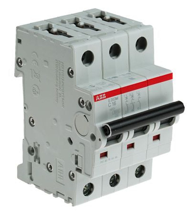 ABB System Pro M Compact S200M Miniature Circuit Breaker, 3-Pole, 16A, Type C, 440V ac AC, 12 V dc DC, 10 kA Breaking
