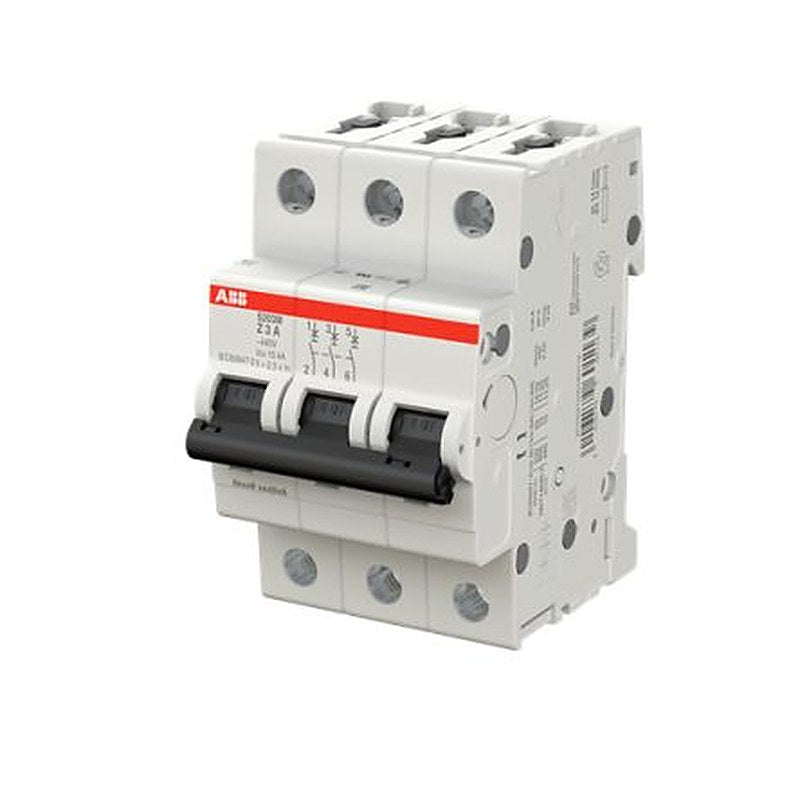 ABB System Pro M Compact S200M Miniature Circuit Breaker, 3-Pole, 3A, Type Z, 400V ac AC, 125 V dc DC, 15 kA Breaking