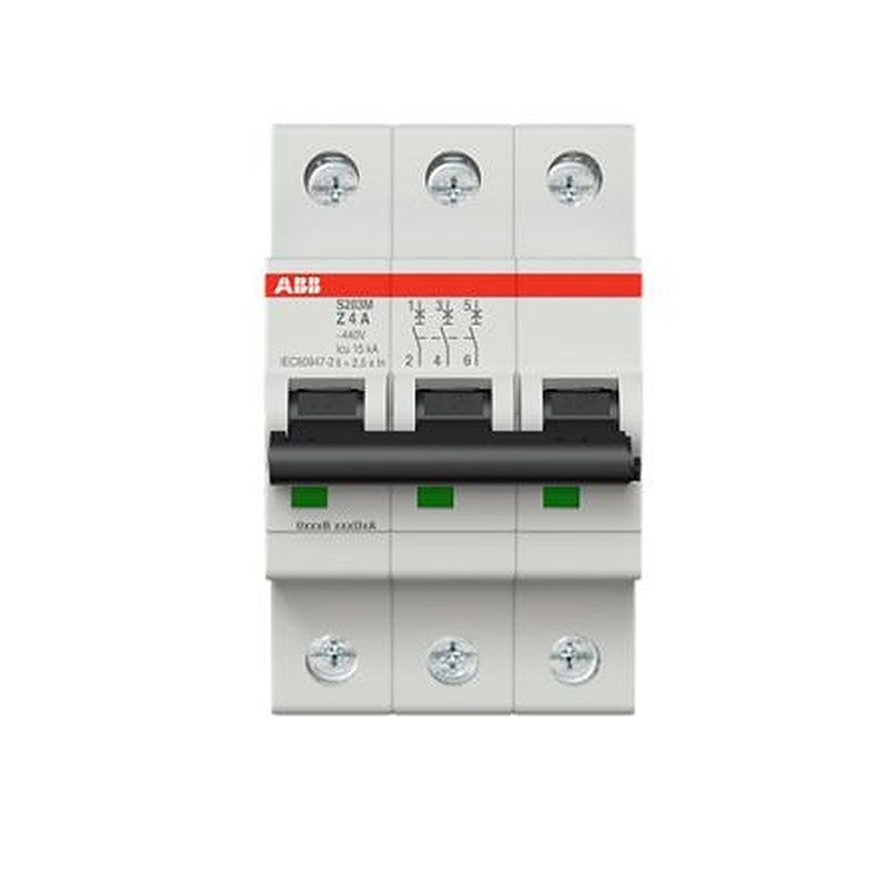 ABB System Pro M Compact S200M Miniature Circuit Breaker, 3-Pole, 4A, Type Z, 400V ac AC, 125 V dc DC, 15 kA Breaking