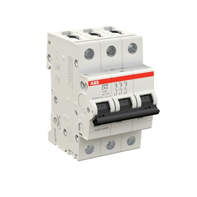 ABB System Pro M Compact S200M Miniature Circuit Breaker, 3-Pole, 8A, Type Z, 400V ac AC, 125 V dc DC, 15 kA Breaking