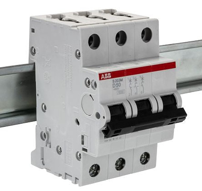 ABB System Pro M Compact S200M Miniature Circuit Breaker, 3-Pole, 50A, Type D, 400V ac AC, 12 V dc DC, 15 kA Breaking