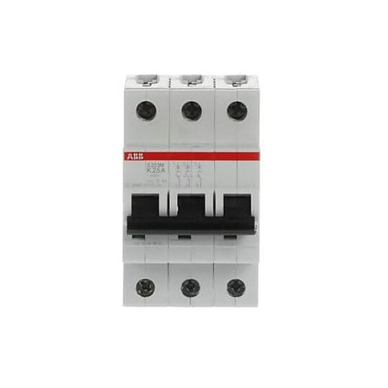 ABB System Pro M Compact S200M Miniature Circuit Breaker, 3-Pole, 25A, Type K, 400V ac AC, 125 V dc DC, 15 kA Breaking